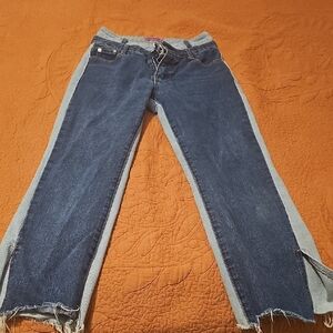 Edikted Two-Tone Dark Navy and Light Blue Side-Panel Straight Leg Jeans